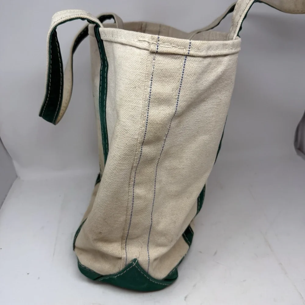 VTG 80s LL Bean Boat & Tote Bag USA Canvas Green Pine Cones Tree Oak Medium